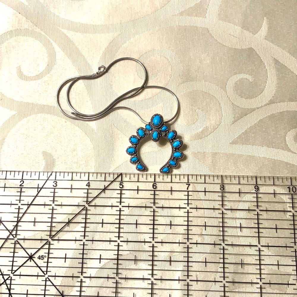 Turquoise Squash Blossom pendant antique .925 SS